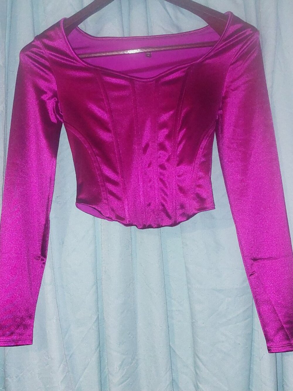 Express Body Contour Long Sleeve Satin Corset Top Wild Orchid XS